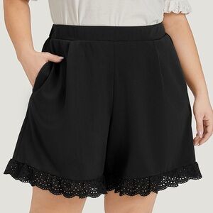 BloomChic Black High Waist Shorts with Scalloped Trim